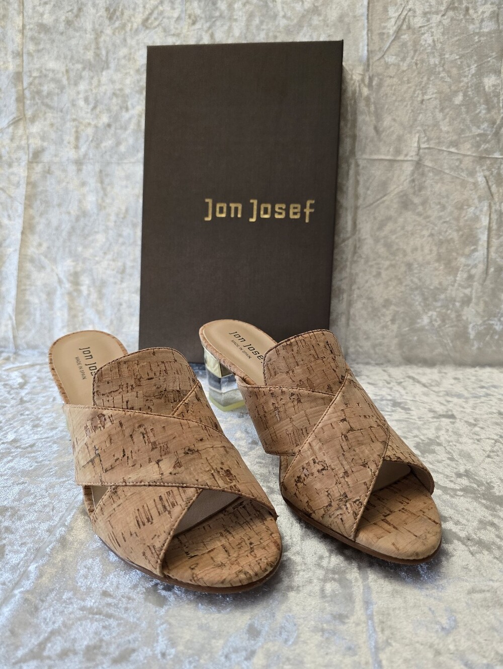 Jon Josef Danger Cork Slide Sandals in Natural Tan Block Heel